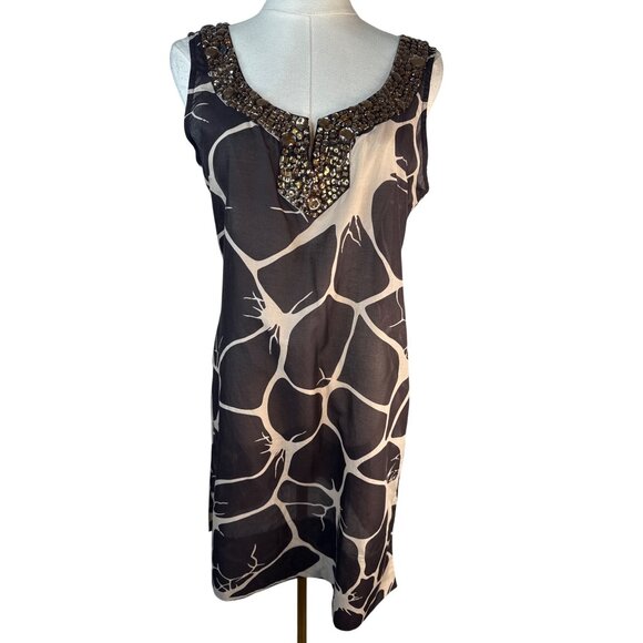 ZARA Sleeveless Small Beaded Scoop Neck Shift Dress Cotton & Silk Blend - Picture 10 of 14